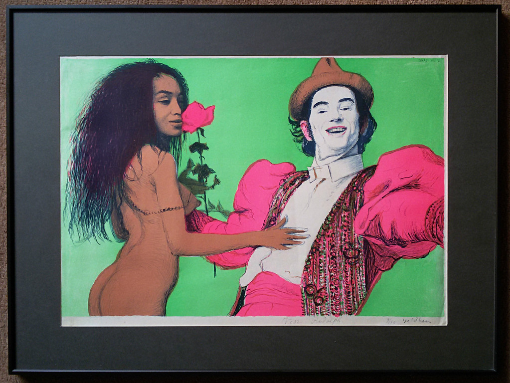 Aat Veldhoen - Zelfportret als clown met vrouw, litho (ingelijst) kopen? Bied vanaf 195!
