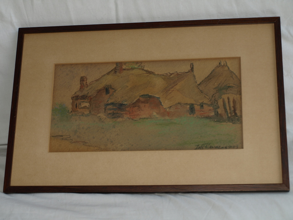 Onbekend : Aquarel / tekening , Boerderij – Gesigneerd & ingelijst  kopen? Bied vanaf 1!