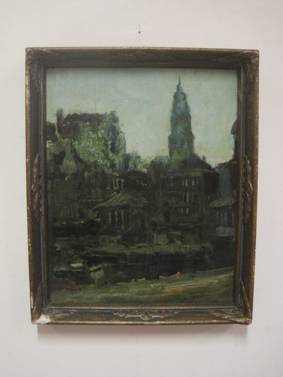 vroeg 20e eeuws Impression. olieverf Amsterdam Munttoren en Singel  gesigneerd  kopen? Bied vanaf 1!