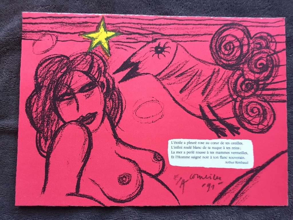 CORNEILLE EA zeefdruk/ litho 1991 tekst: Arthur Rimbaud verkocht voor € 127!