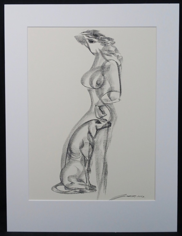 Tjavdar Iliev: Krijttekening, Vrouw en hond kopen? Bied vanaf 1!