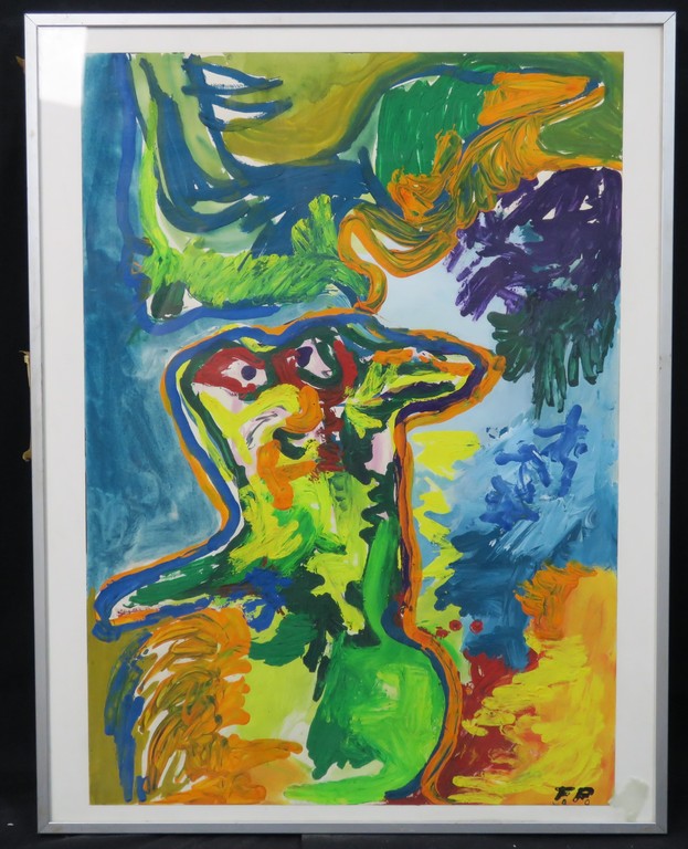 Finn Pedersen: Acryl en Aquarel op papier, Z.T. CoBrA figuur - Ingelijst kopen? Bied vanaf 150!