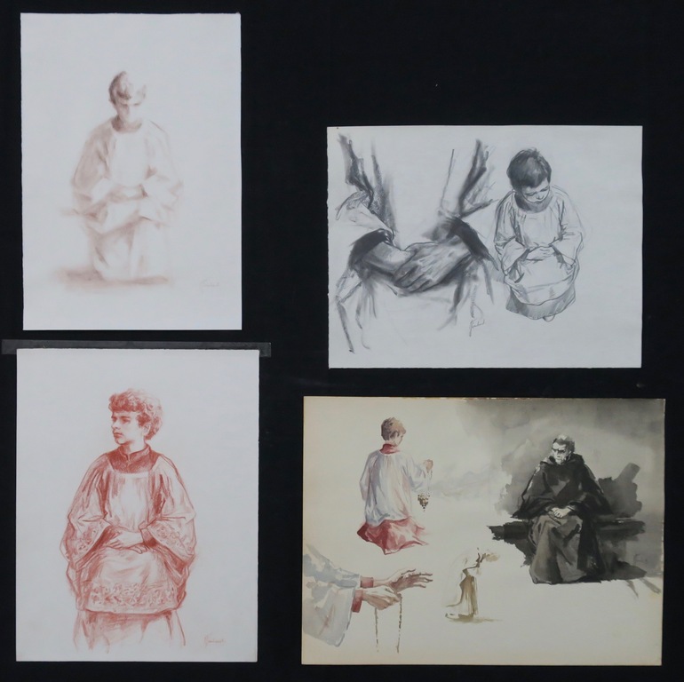 Klaas Fernhout: Lot met 4 studies van misdienaars in potlood en aquarel kopen? Bied vanaf 1!