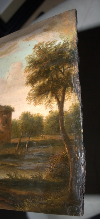 19e eeuws paneel waterlandschap met ruiter en vissers/olieverf/ingelijst kopen? Bied vanaf 75!