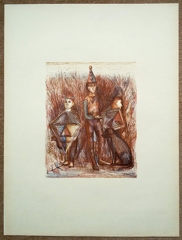 Kees Andrea - Harlekijn en jongens met vliegers, handgesigneerde litho kopen? Bied vanaf 1!
