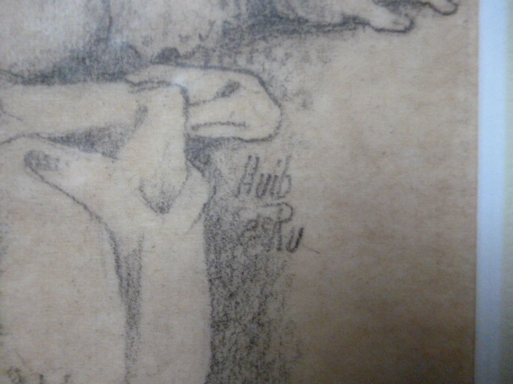 Huib de Ru - tekening - Zittend en staand naakt kopen? Bied vanaf 150!