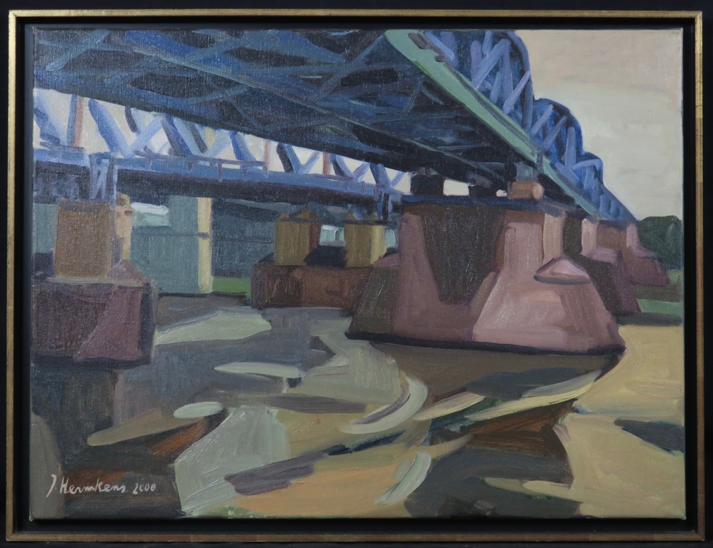 Jeroen Hermkens: Olieverf op doek, Spoorbrug - Ingelijst verkocht voor € 850!