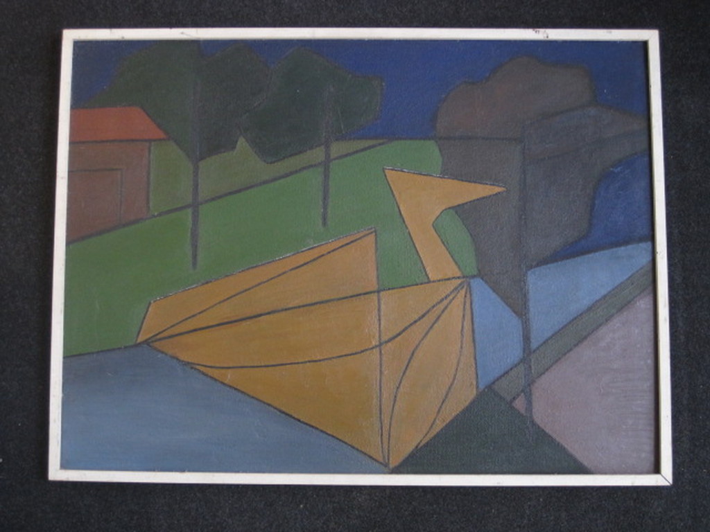 Bijzonder ca1940 Kubistisch olieverf  Louise Loeber(1894-1983) lid "de Stijl"    verkocht voor € 500!