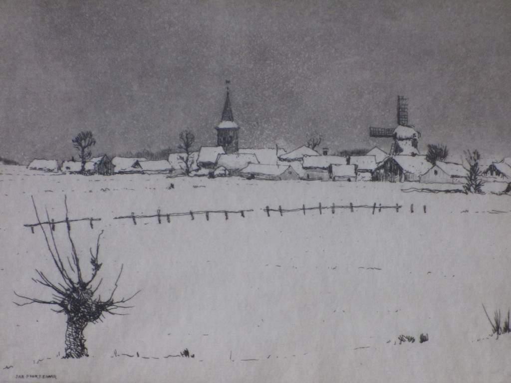 Jan Poortenaar, Gezicht op Bennekom in de sneeuw, Ets kopen? Bied vanaf 30!