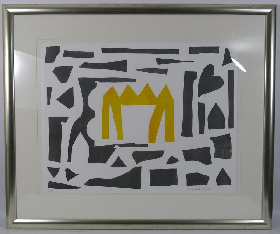 Klaas Gubbels: Houtdruk, Gele tafel - Ingelijst kopen? Bied vanaf 250!