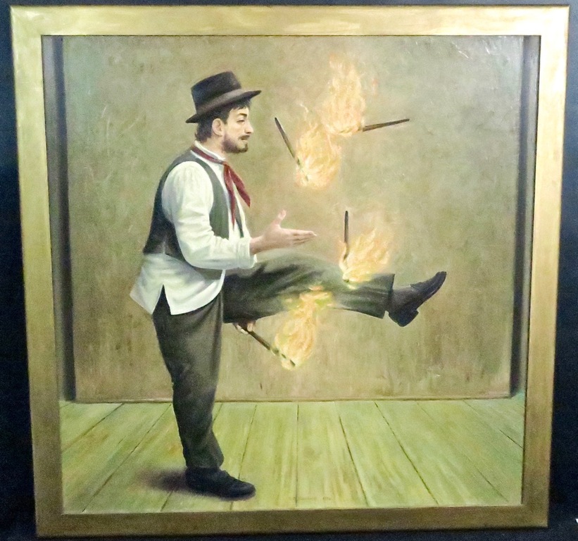 Rob Steenhorst: Olieverfschilderij, Jongleur - Ingelijst kopen? Bied vanaf 400!