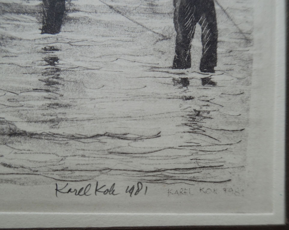 Karel Kok - ets - Schelpenvissers in Noordwijk kopen? Bied vanaf 1!