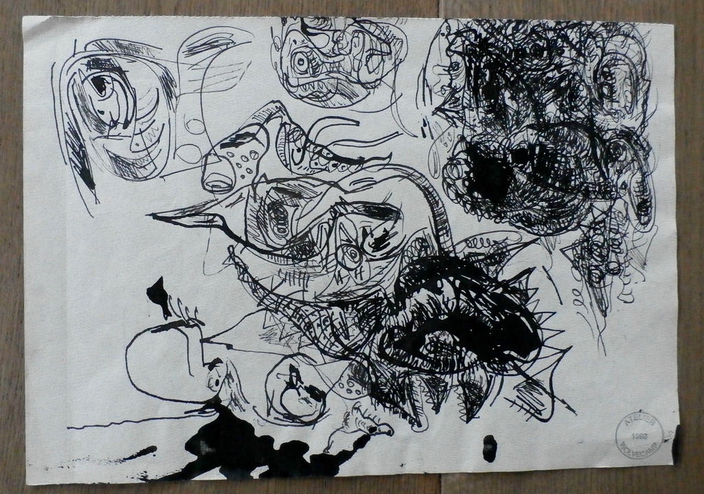 Theo Wolvecamp - inkttekening aan 2 zijden tekening - 1992 kopen? Bied vanaf 250!