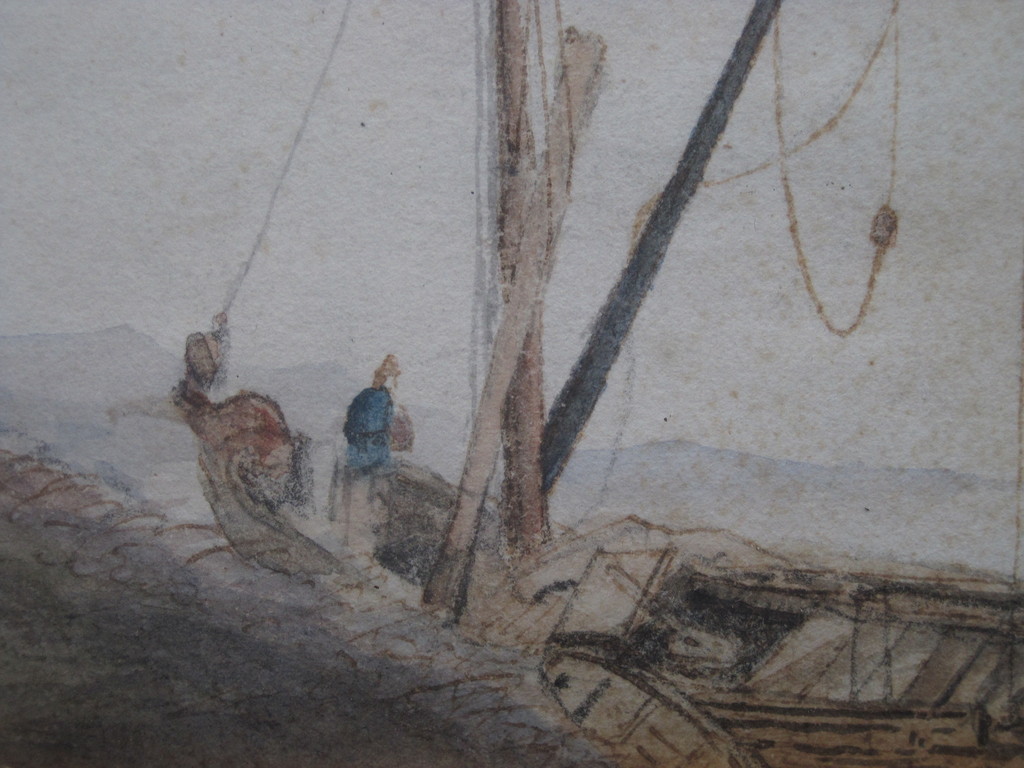 J.H.Weissenbruch 1824-1903 aquarel "bomschuiten aan strand" Haagse School ! kopen? Bied vanaf 1!