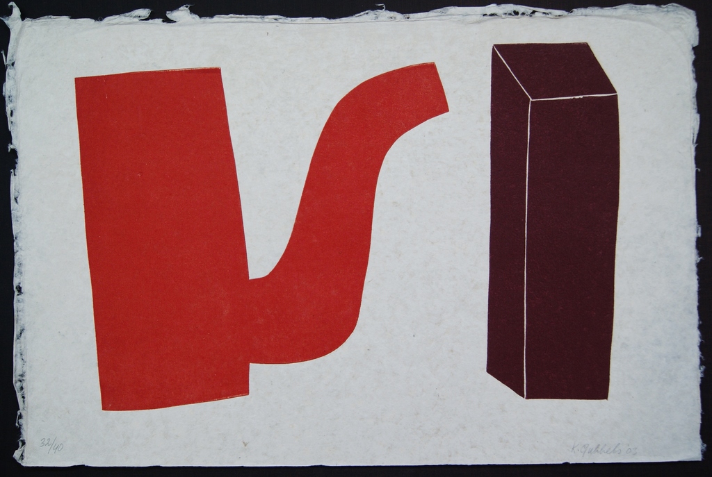 Klaas Gubbels houtdruk 'Rode kan met object' - 2003 kopen? Bied vanaf 385!