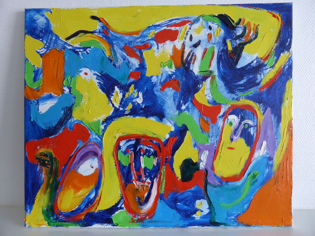 Goed schilderij van de Deense " cobraschilder" Finn Pedersen verkocht voor € 700!