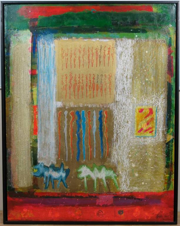 Ad Arma: Acryl op board, India - Ingelijst (groot) verkocht voor € 250!