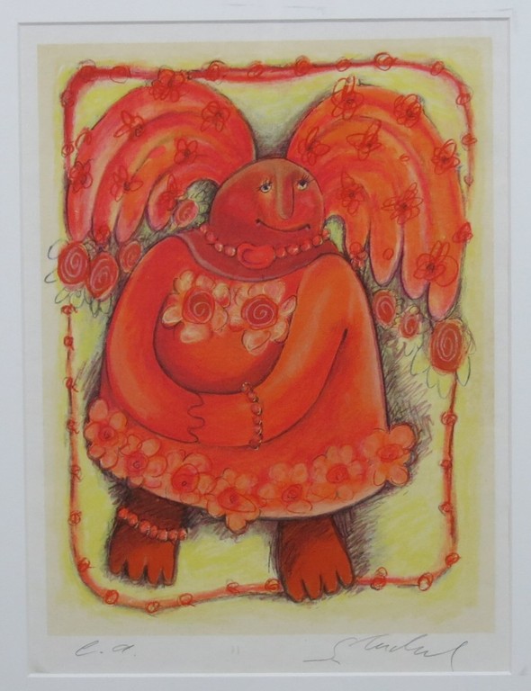 Sabine Tuchel: Zeefdruk, Oranje vleugels - Ingelijst kopen? Bied vanaf 1!