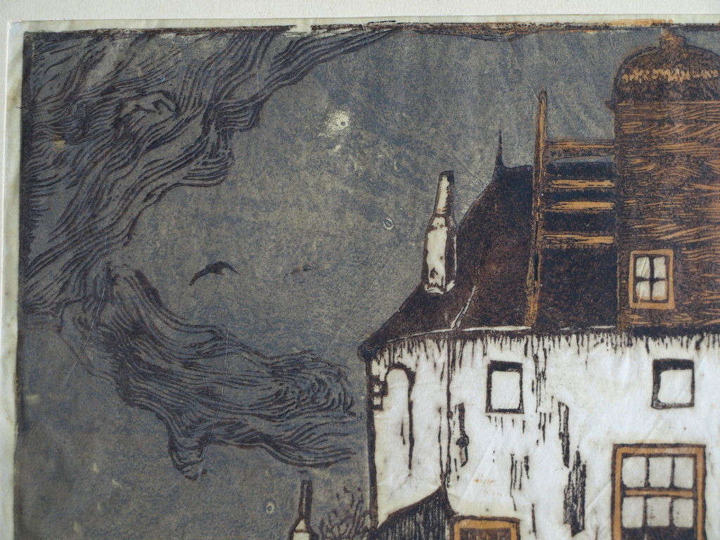 Louis Haver : Houtsnede , Huis met poort – Gesigneerd – ca 1950 kopen? Bied vanaf 35!