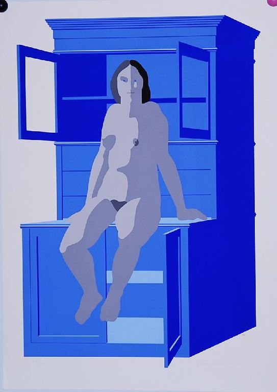 Lode Pemmelaar: Zeefdruk. Dame bij kast kopen? Bied vanaf 70!