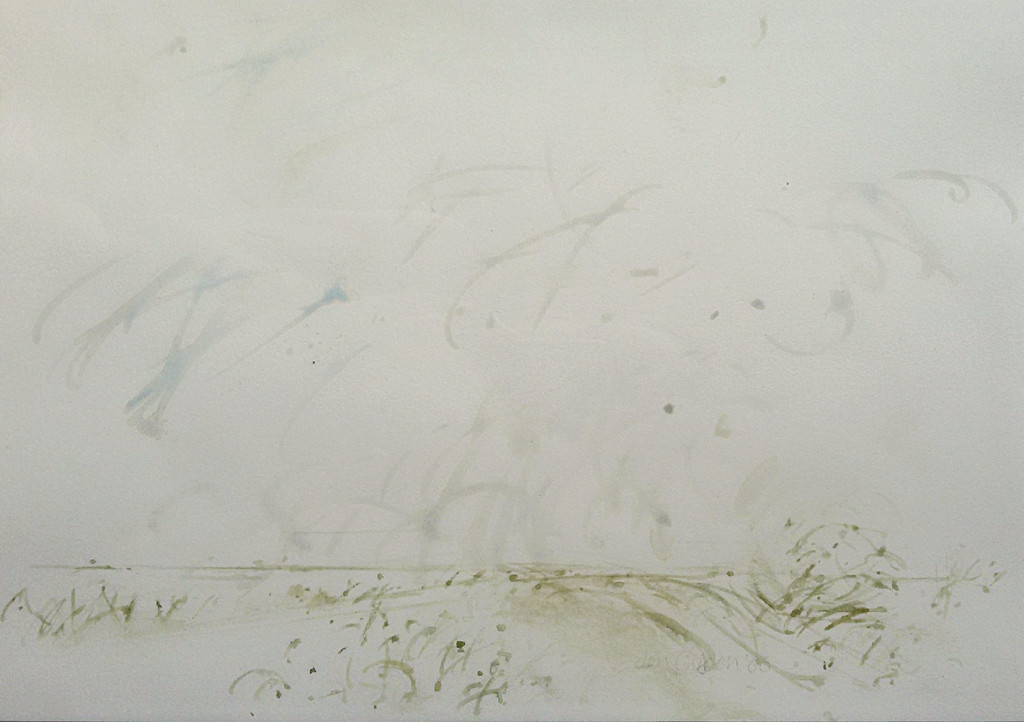 Willem den Ouden - Wolkenlucht boven de Waal, aquarel (mooi ingelijst) verkocht voor € 185!