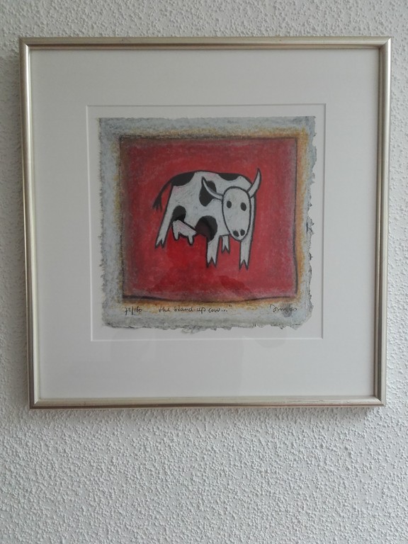 Hans Innemee, zeefdruk, The Stand up Cow verkocht voor € 95!