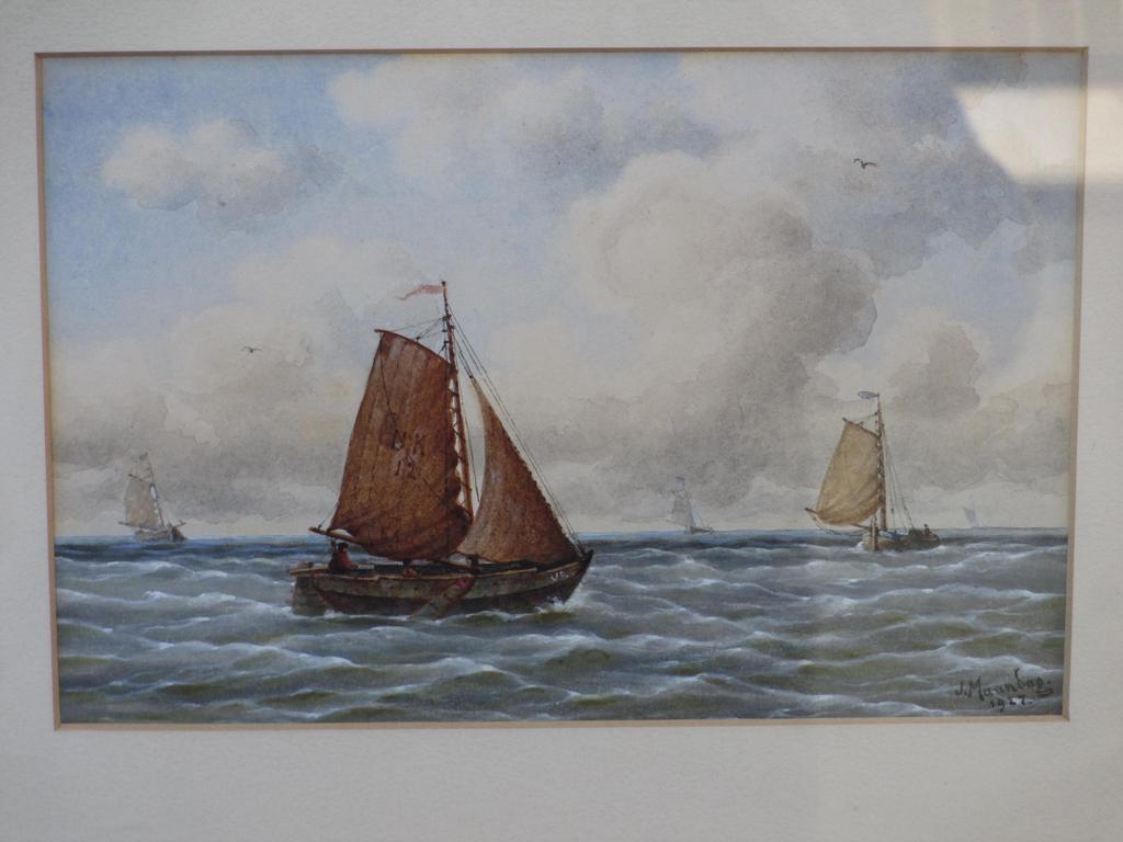 Jan Maandag, Vissersschepen op zee, Aquarel 1927 verkocht voor € 100!