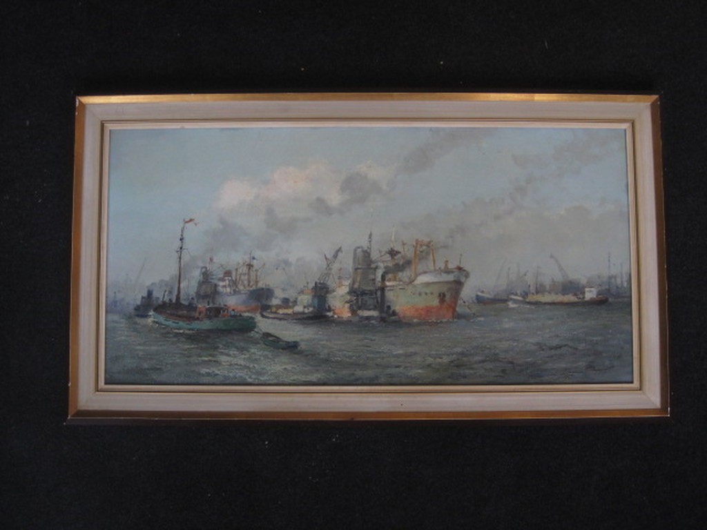 groot oud olieverf "Bedrijvigheid in haven Rotterdam" vaag gesigneerd ca. 1930 kopen? Bied vanaf 1!