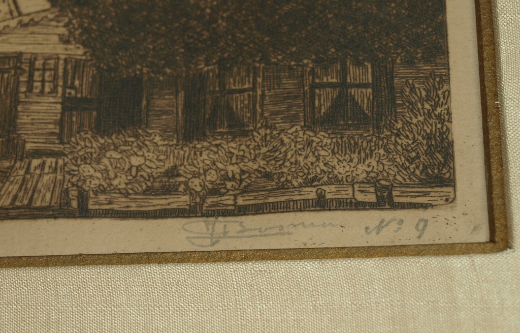 Onduidelijke signatuur : Ets , Groentepolder bij Amsterdam – Ingelijst – ca 1940 kopen? Bied vanaf 1!