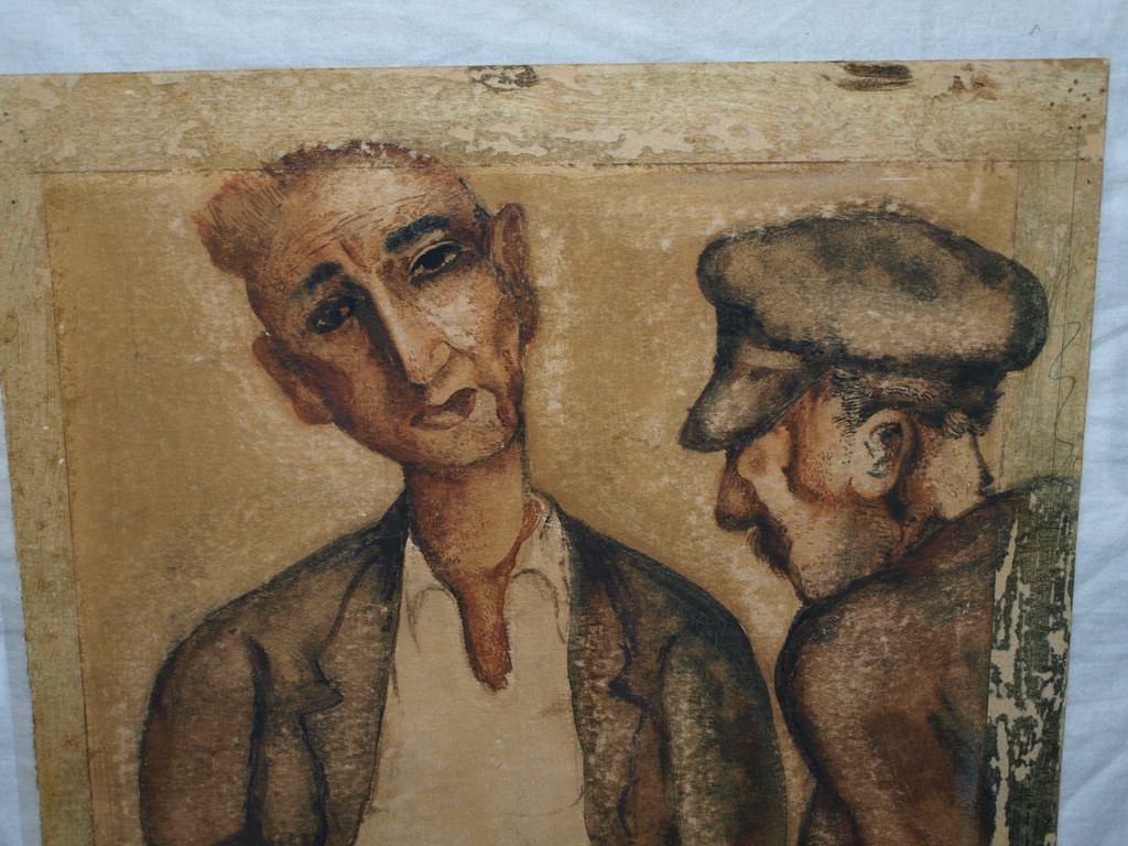 CORNELIS VAN LEEUWEN – Tekening / aquarel – 2 Mannen – Gesigneerd - ca 1940 kopen? Bied vanaf 1!