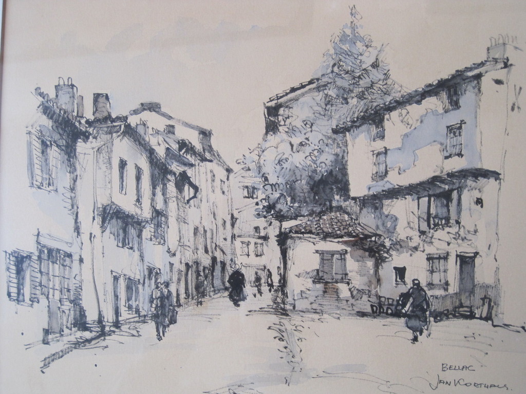 Jan Korthals 1916-1972 Amsterdamse impressionist Aquarel Bellac  verkocht voor € 60!