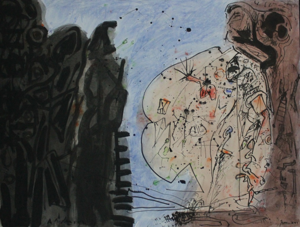 Ad Snijders - gouache uit de serie "Niemandsland"  - laatste kans! verkocht voor € 275!