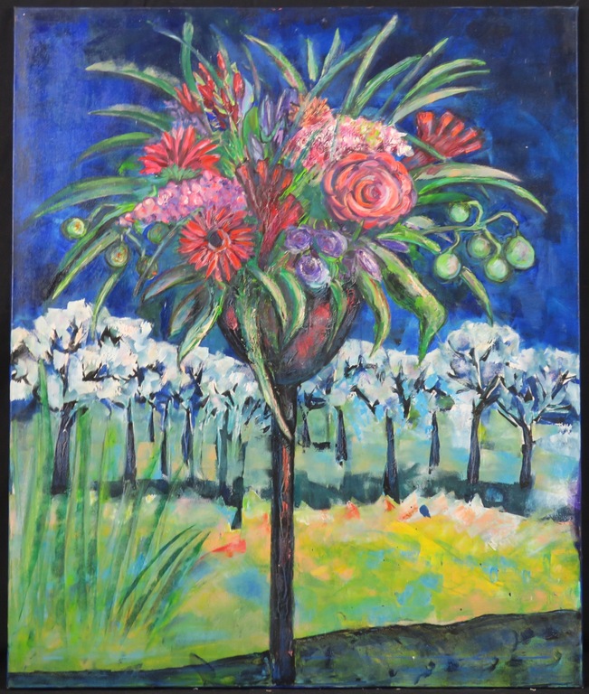 Franca Muller Jabusch: Olieverf op doek, Kijkend uit mijn raam (Groot) verkocht voor € 100!