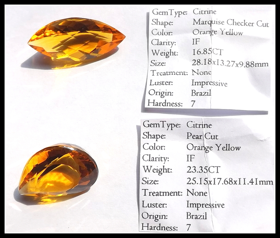 Paar natuurlijke Golden Citrine - Marquise Checker Cut en ovaal peer facet  kopen? Bied vanaf 1!