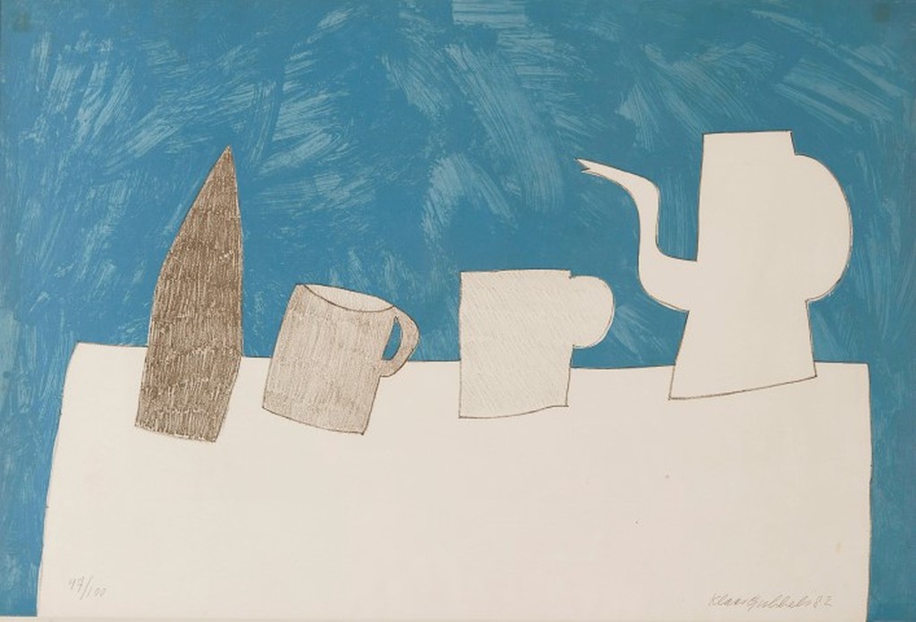 Klaas Gubbels - Lithografie op papier - Tafel met Kannen verkocht voor € 350!