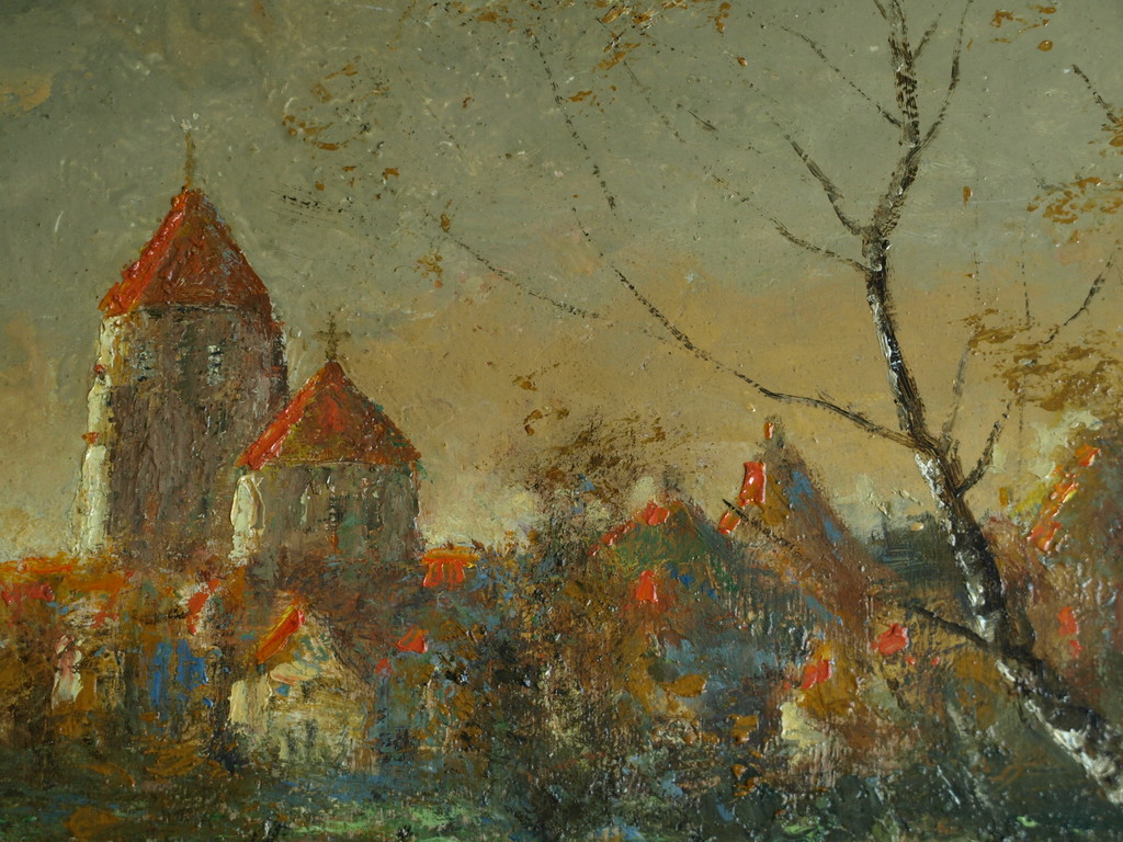 Onduidelijke signatuur : Olieverf op paneel, Skyline – 20 Eeuw - 36 x 60 cm. kopen? Bied vanaf 1!