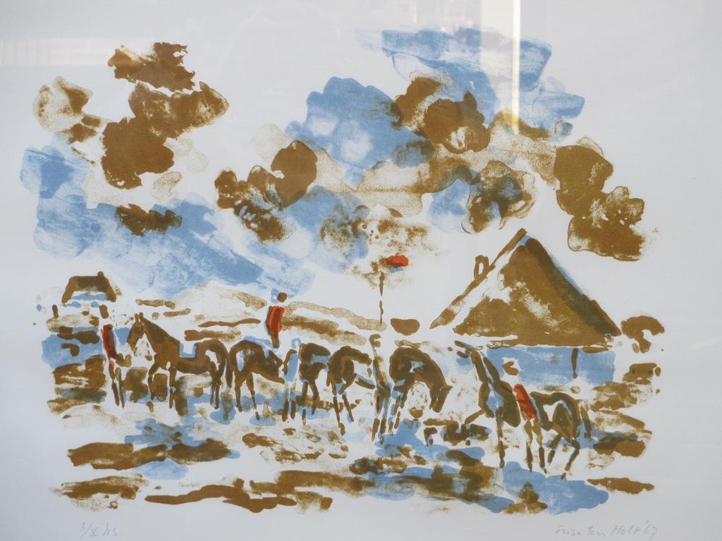 Friso ten Holt, Ruiters in Noord-Hollands landschap, Kleurlitho verkocht voor € 150!
