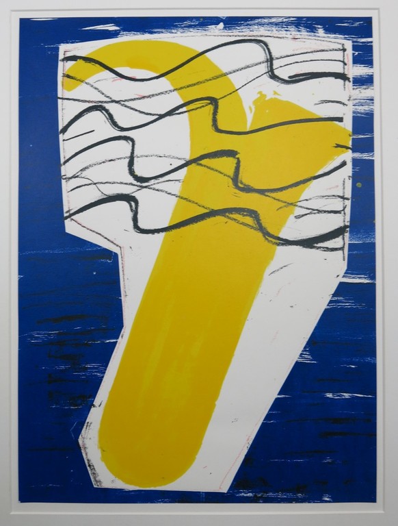 Onbekend gesigneerd: Zeefdruk, Abstract geel-blauw kopen? Bied vanaf 1!
