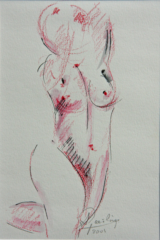 Anton Geerlings, gemengde techniek op papier, vrouwelijk naakt verkocht voor € 35!