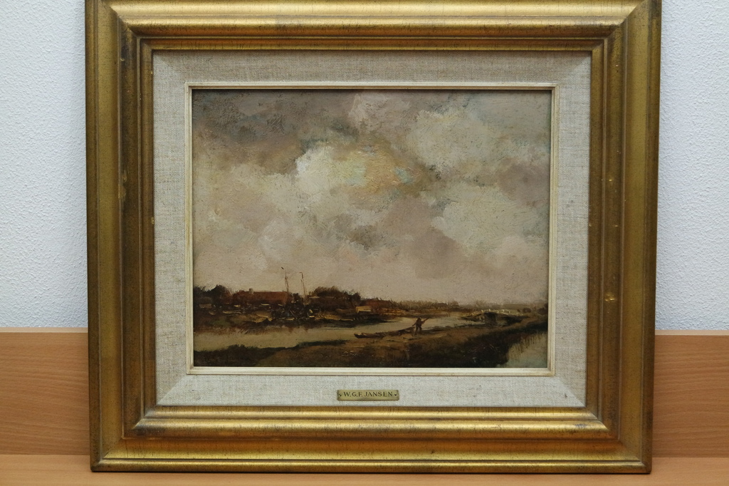 Willem G.F. Jansen (1871-1949) - olieverf op doek - dorp aan het water verkocht voor € 925!