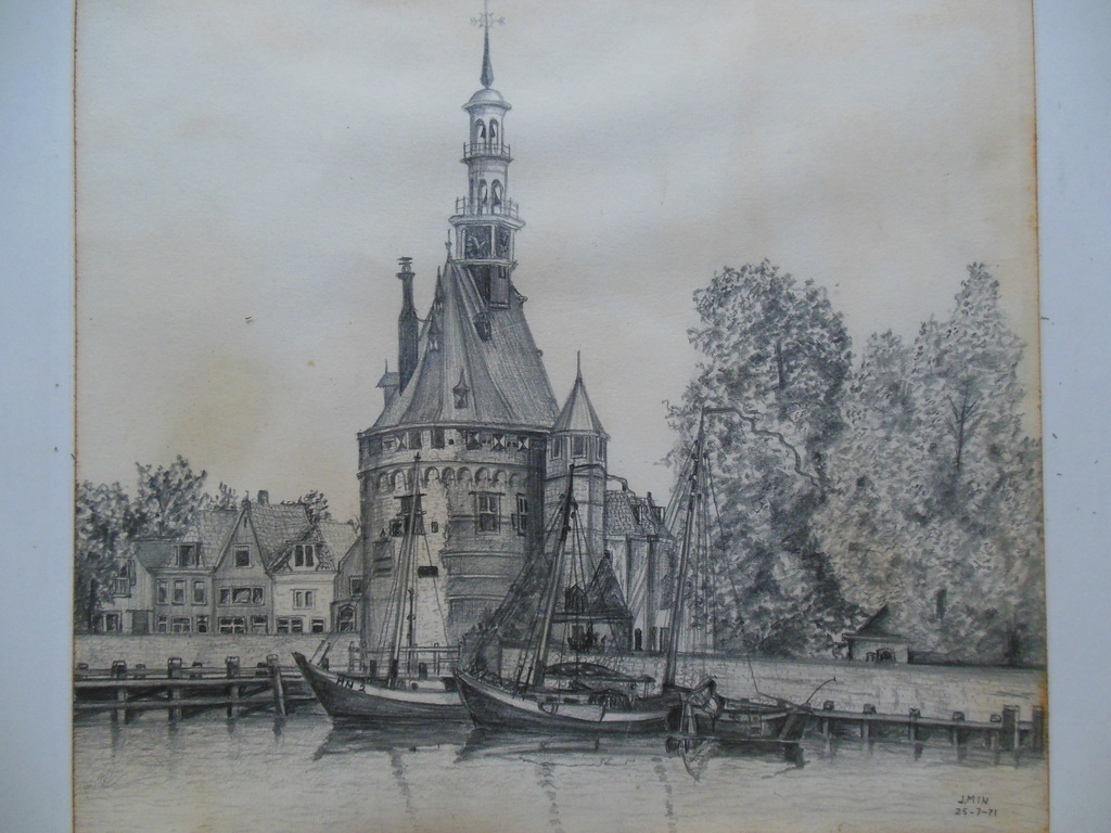 Jaap Min, Tekening, Stadsgezicht kopen? Bied vanaf 35!