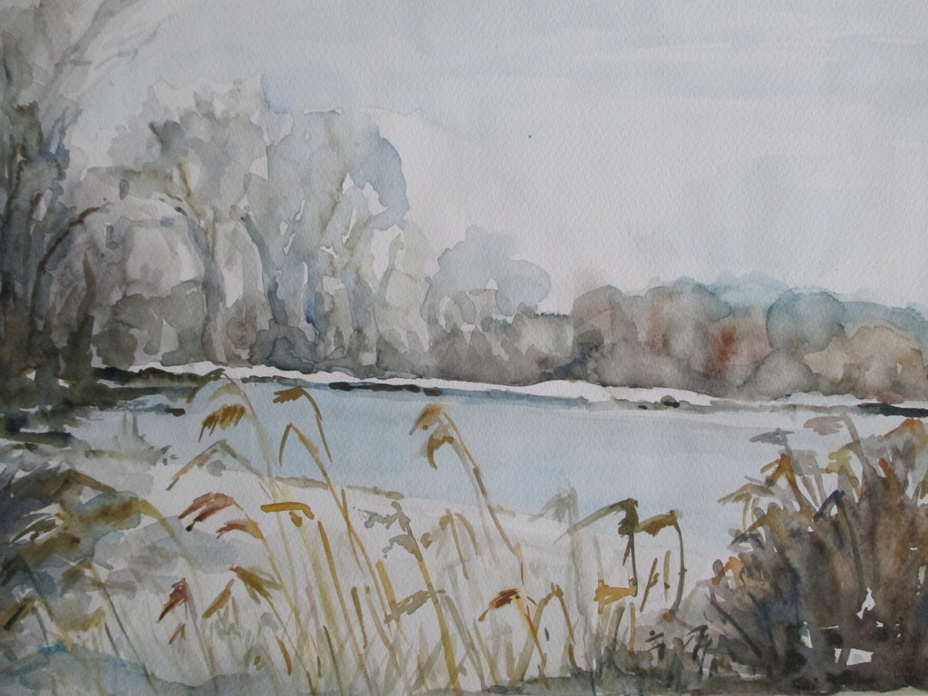 Onbekend, aquarel, rivierlandschap kopen? Bied vanaf 1!