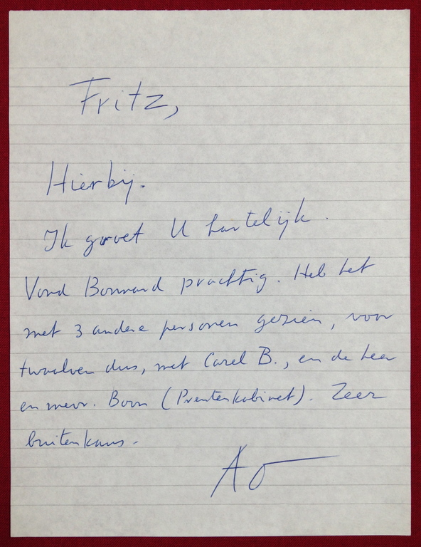 Armando, Originele brief aan het Stedelijk Museum, Amsterdam verkocht voor € 85!