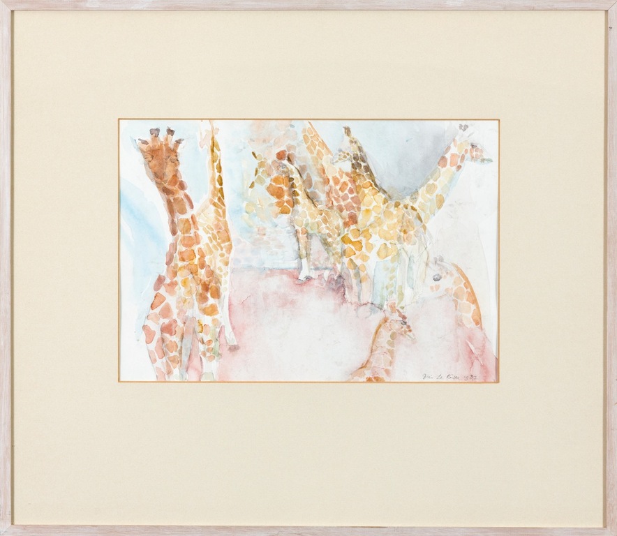 Iris le Rutte: Aquarel, Giraffen - Ingelijst kopen? Bied vanaf 1!