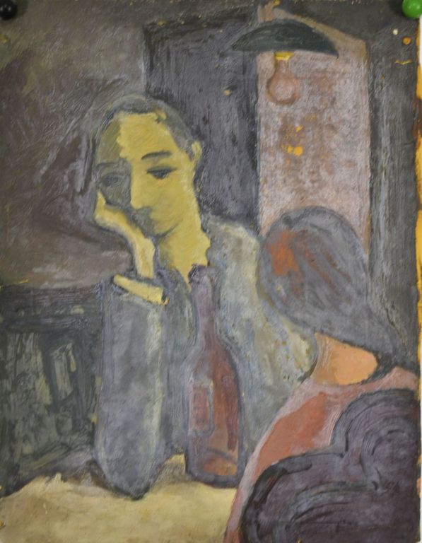 Metten Koornstra: Gouache. Man en vrouw aan tafel verkocht voor € 70!