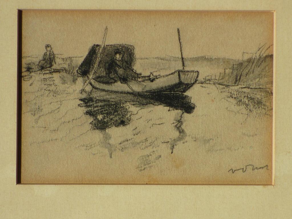 Willem van der Nat, Tekening, Roeiboot op de plas kopen? Bied vanaf 40!