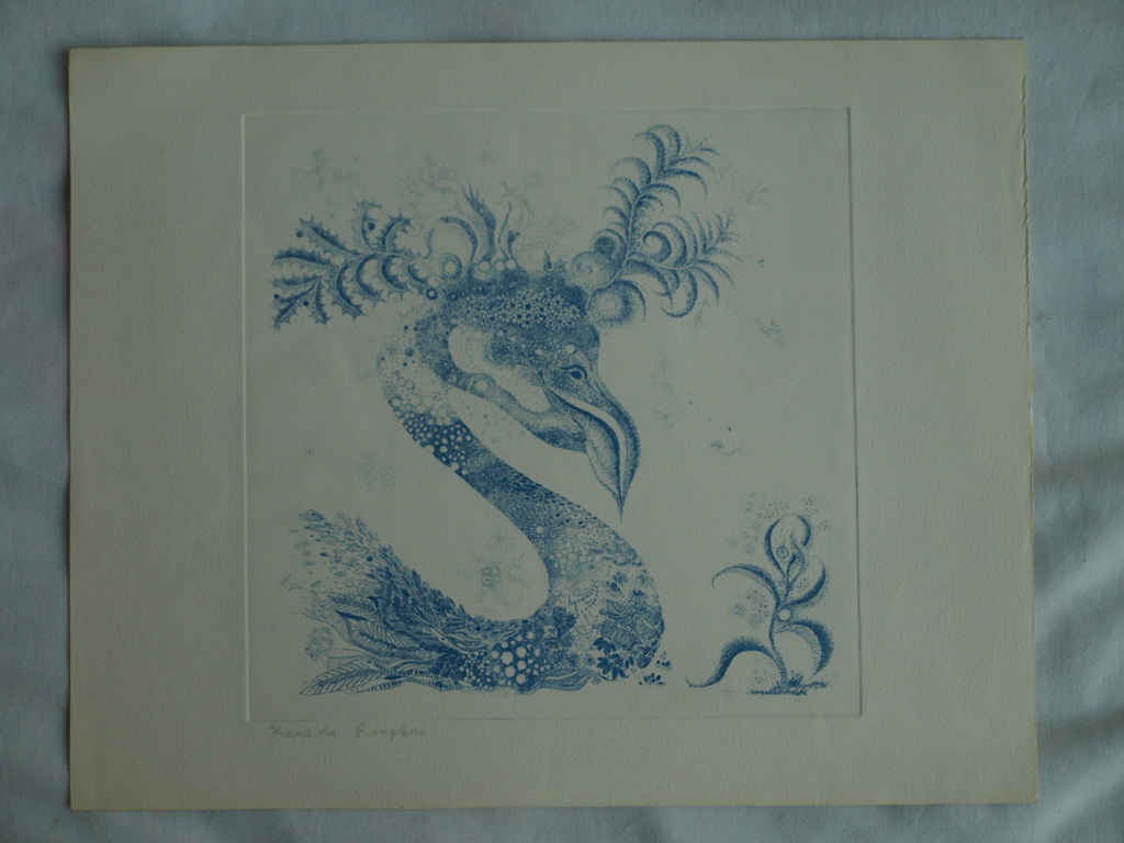 Kees de Ruijter : Ets , Blauwe vogel – gesigneerd - ca 1980 kopen? Bied vanaf 10!