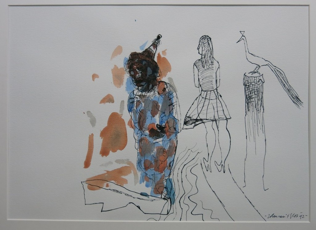 John van 't Slot: Aquarel, Clown met een meisje kopen? Bied vanaf 1!