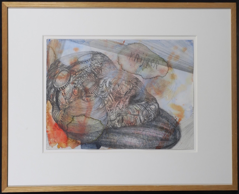Robbie Cornelissen: Potlood en Aquarel, Krijger - Ingelijst verkocht voor € 150!