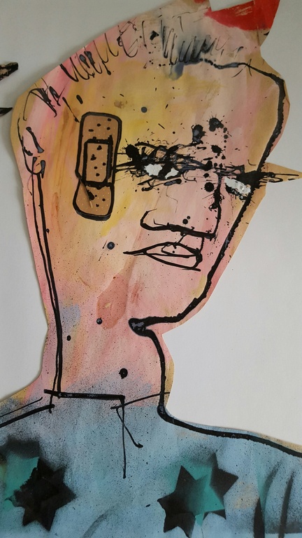 Herman Brood, mixed media, 3 koppen kopen? Bied vanaf 950!
